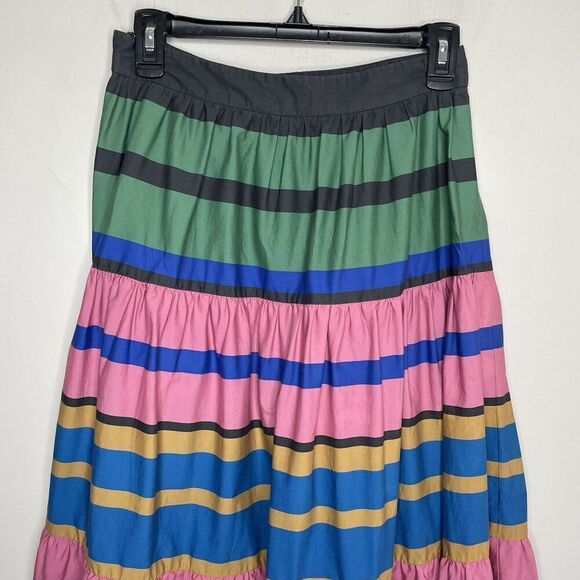 STAUD Sea Skirt Womens 4 Formentera Stripe Midi A-Line Cotton Blend Side Zip - Picture 6 of 11